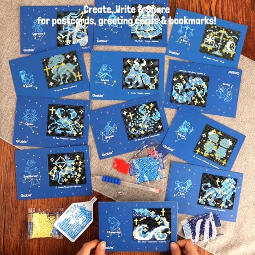 Grabie Mini Diamond Painting Cards Kit, 12 Pack Square Drill, Zodiac Glow