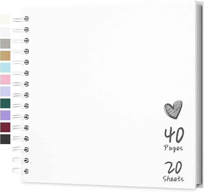 Scrapbook Photo Album 8"x8" 20 Sheets 40 Pages Hardcover Kraft Paper White
