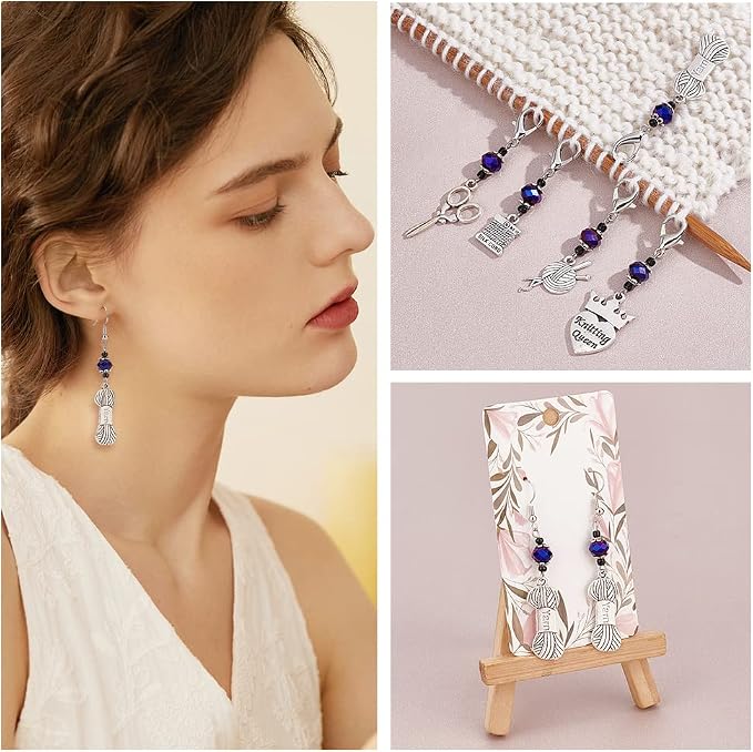 NBEADS 15 Pcs Knitting Stitch Markers, 5 Styles Antique Silver Alloy Crochet Stitch Marker Charms Removable Lobster Clasp Locking Stitch Marker for Knitting Weaving Sewing Accessories