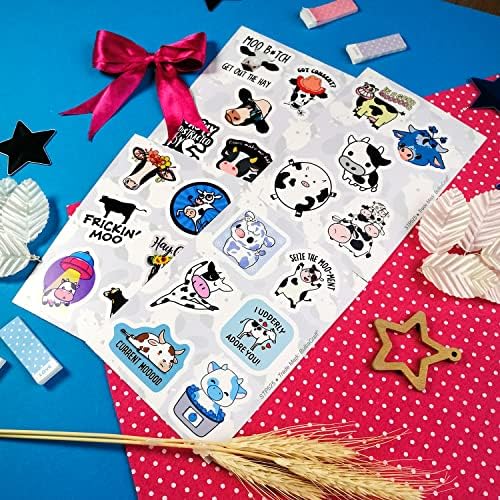 BulbaCraft 100Pcs Cow Stickers for Water Bottles, Laptop Decals, Cute Cow Gifts, Gifts for Women & Men