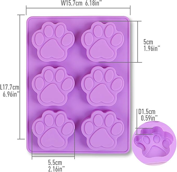 Puppy Dog Paw Silicone Molds, Food Grade, for Chocolate, Candy, Pudding, Jelly, Dog Treats. 4 Pcs
