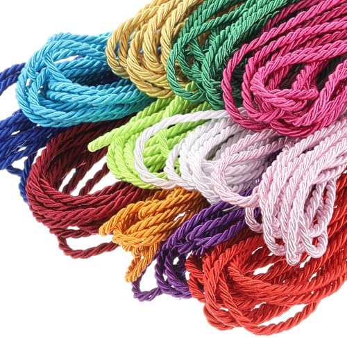 MECCANIXITY Twisted Cord Trim, 22 Yard 3mm 3-Ply Twine Braided Rope Shiny Thread String for Craft Gift Bag Curtain Christmas Decor, Cream - 20m