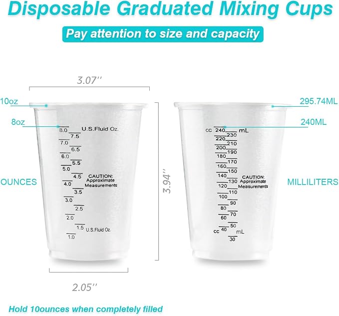 200Pcs 8oz Graduated Clear Plastic Measuring Cups | Disposable Mixing Cups with Wooden Stirring Sticks for Mixing Paint Pigments Epoxy Resins Resins