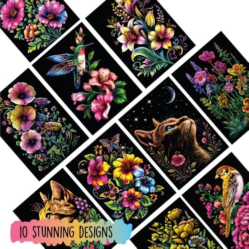 Scratch Art Book for Adults - Floral Series, 10 Rainbow Art and Crafts for Adults