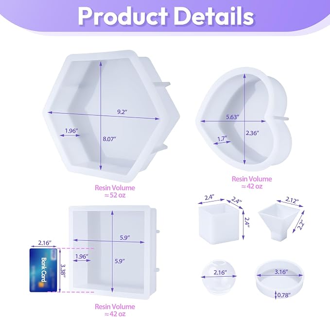 HeyClear Silicone Molds 7PCS Epoxy Resin Molds for Crafts | Epoxy molds for Flower Preservation, Home Decor, Bookends, DIY Gifts