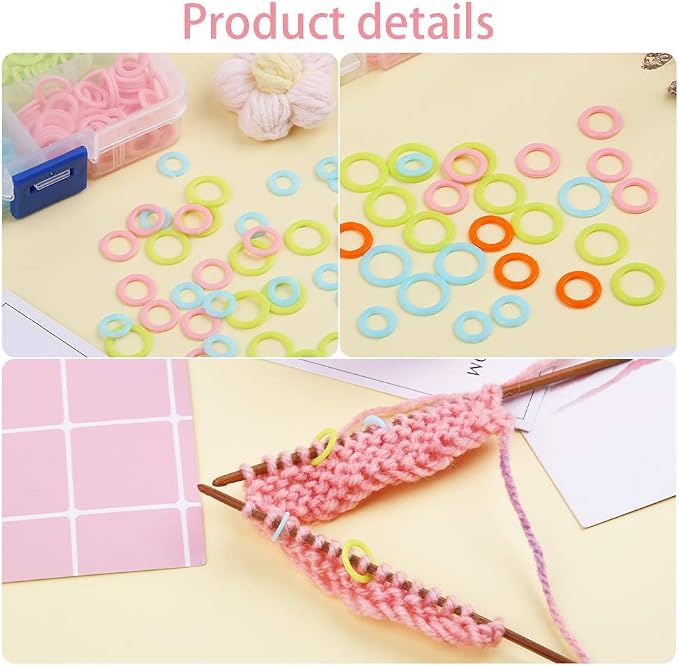 LUNARM 380 PCS Stitch Markers for Crocheting, Knitting Markers Rings S/M/L | Random Color Variety Size Crochet Stitch Markers Knitting Stitch Counter for Finer Bulky Yarns Lace Shawls Looms, Storage Box