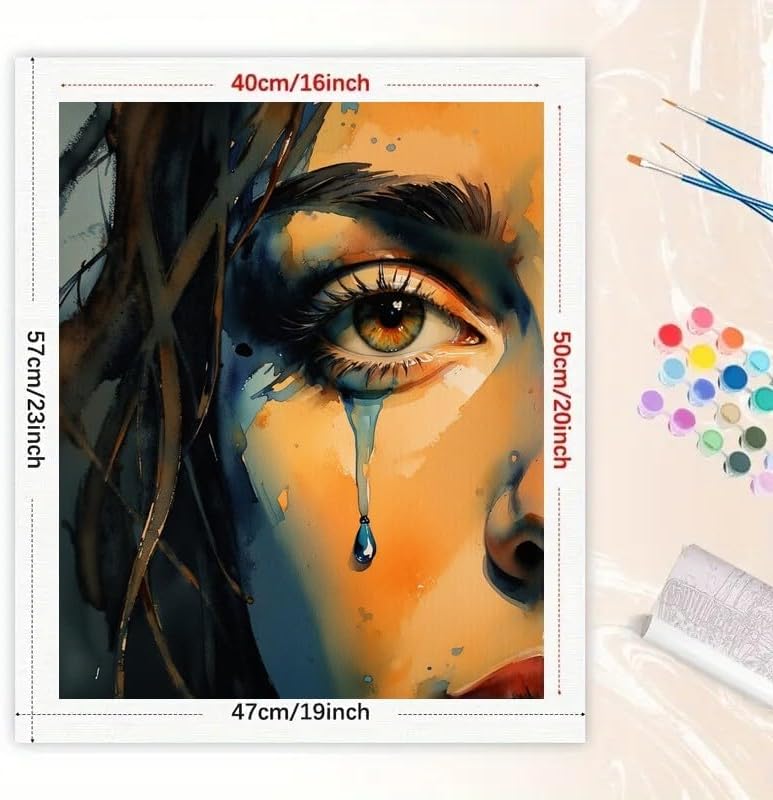 TAOPAOLAB Portrait Paint by Numbers Kit for Adults - DIY Watercolor Crying Eye Painting on Canvas 16x20 Inches, Acrylic Paint Set, Suitable for Beginners, Emotional Art for Home Decoration or Gifts