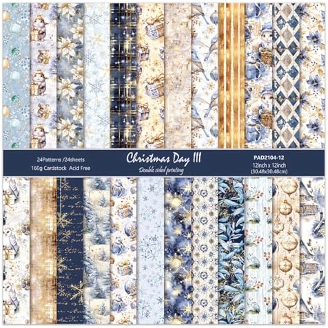 12 x 12 In Scrapbook Paper Pad Cardstock,24 Sheets Double Sided Blue Pattern Aesthetics Print Floral Decor Decoupage for Photo Album Journals Card Folded Supplies Gift Wrapping DIY Crafts