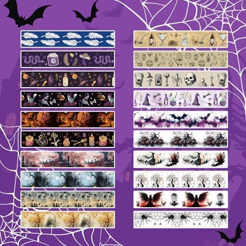 Washi Tape Set 20 Rolls Halloween Witch Decorative Tape Vintage Halloween Masking Tapes for Arts Scrapbooking, Bullet Journaling, DIY Crafts, Planners, Gift Wrapping