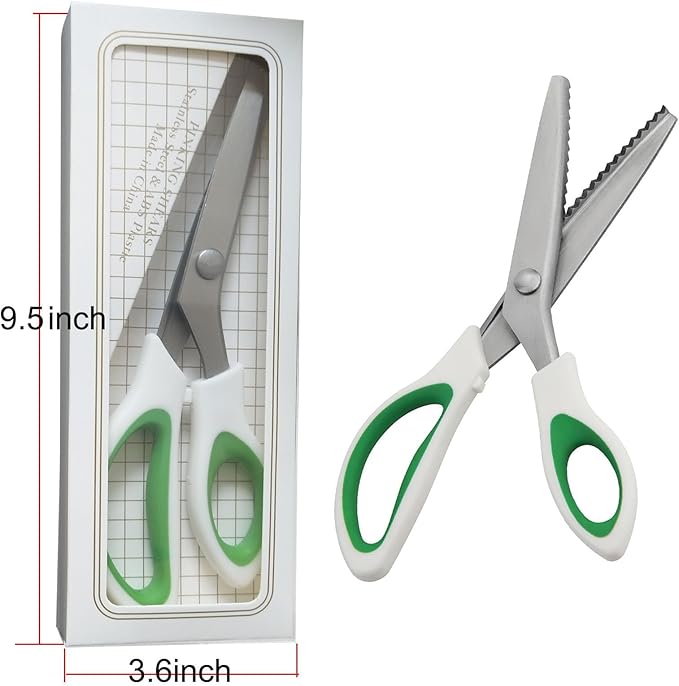 JISTL Green Pinking Shears Comfort Grips Crafts Zig Zag Cut Sewing Scissors,Professional Handheld Dressmaking