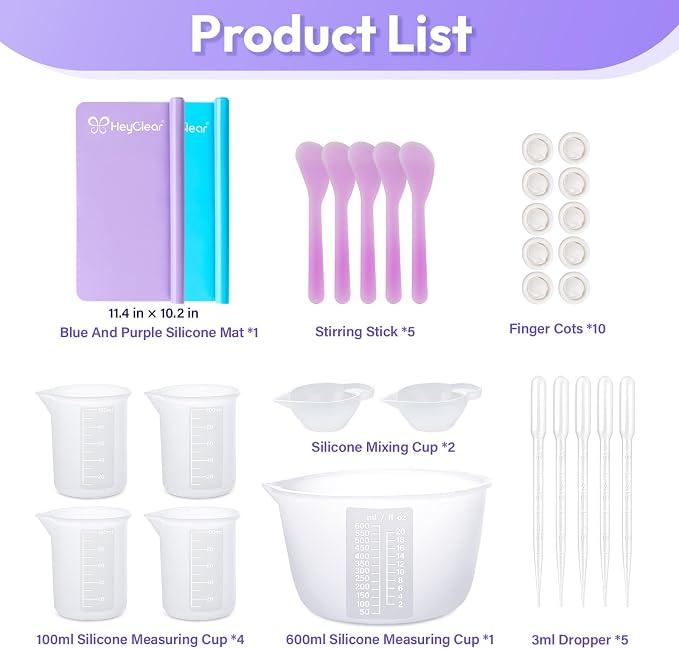 HeyClear Silicone Measuring Cups Kit for Epoxy Resin 600&100ml Mixing Cups
