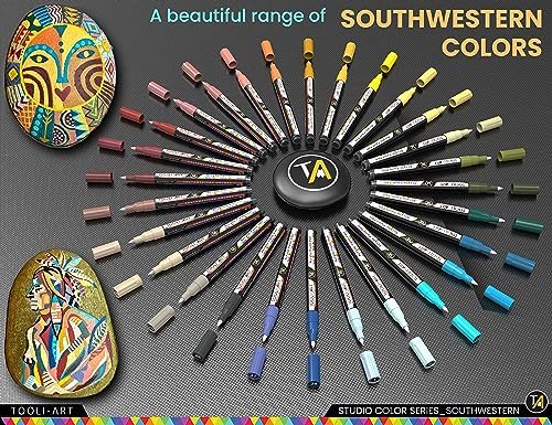 28 Southwestern Colors Acrylic Paint Pens Studio Color Series Markers Set 0.7mm Extra Fine Tip, Rock Painting, Glass, Mugs, Wood, Metal, Canvas, DIY, Detailing. Non Toxic, Waterbased, Quick Drying