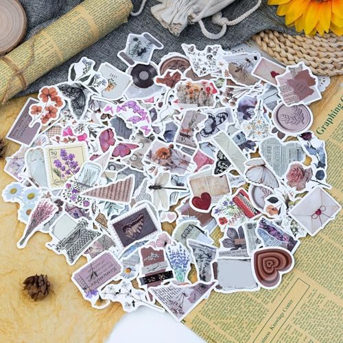 120Pcs Vintage Aesthetic Stickers for Adults, Verseyi Waterproof Scrapbook Journal Daily Planner Diary Notebook Handbook Stickers, Scrapbooking Supplies for DIY Paper Crafts Vinyl Sticker Bulk
