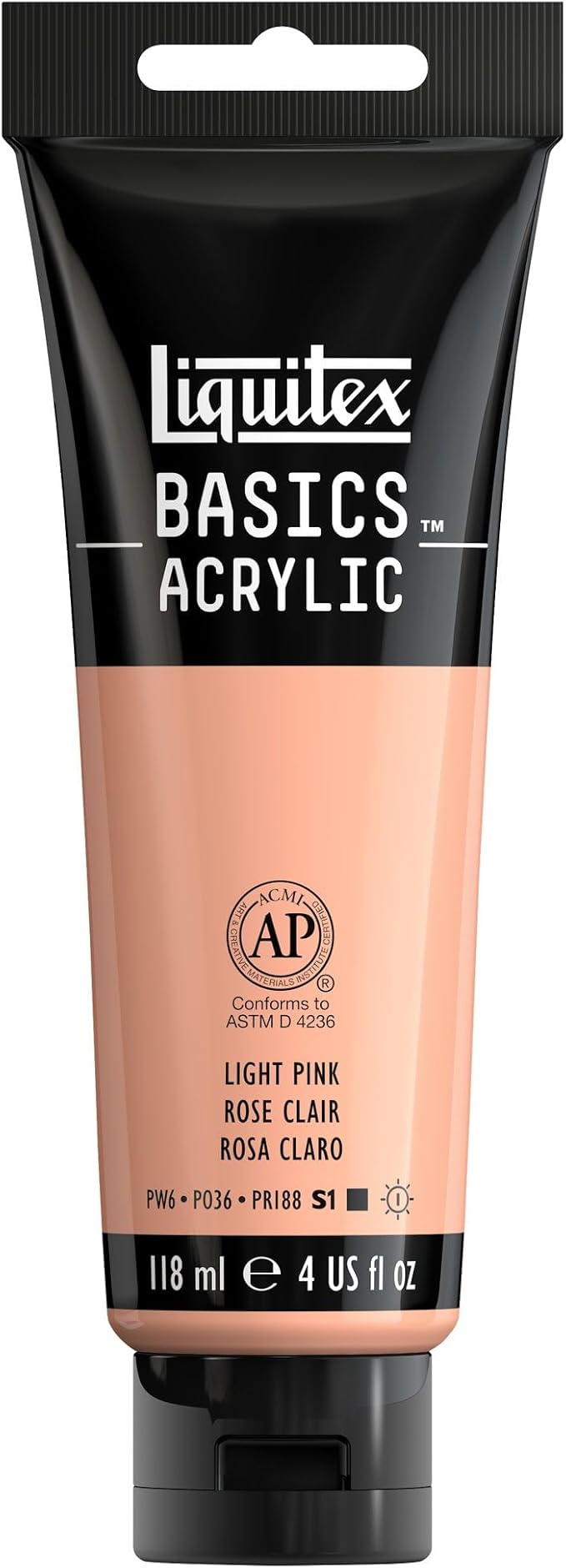 Liquitex BASICS Acrylic Paint, 4-oz Tube, Light Pink | Medium Viscosity, Satin Finish, Lightfast, Fine Art Pigments, Range of Opacities, Easy Blending
