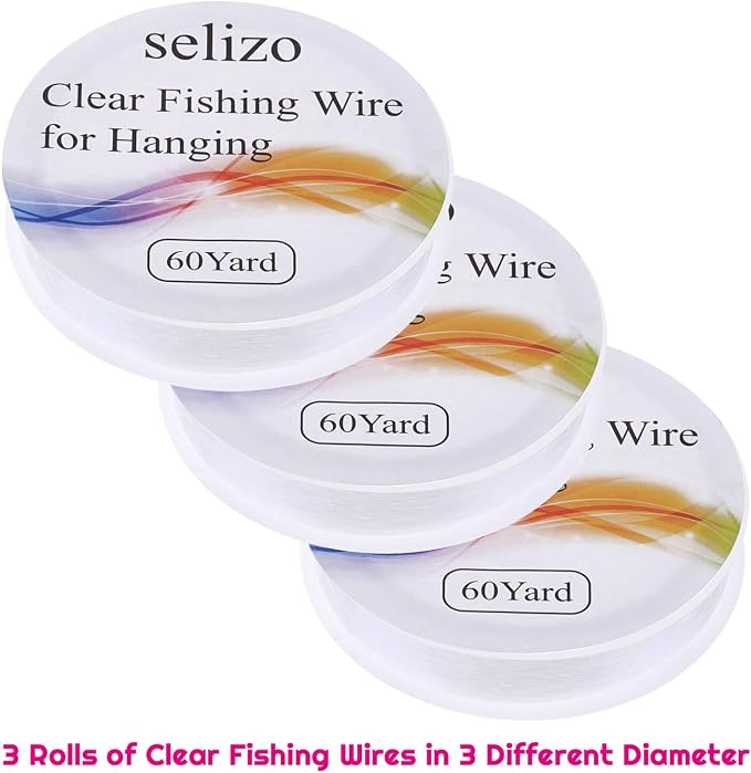 Fishing Wire, Selizo 3Pcs Clear Fishing Line Jewelry String Invisible Nylon Thread for Hanging Decorations, Beading and Crafts (3 Sizes, 60 Yards per Roll)
