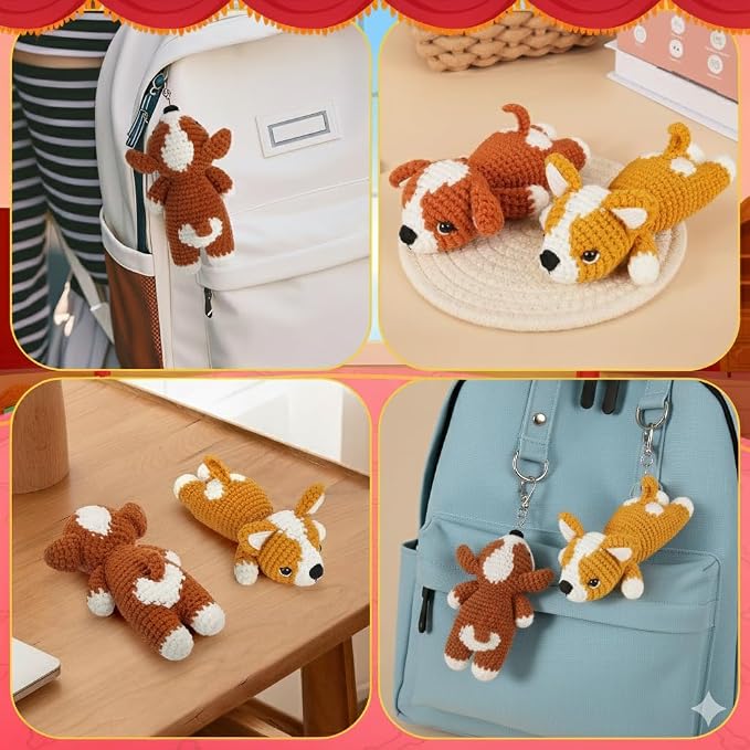 Fortuning's JDS Crochet Kit for Beginners, 2 PCS Corgi Crochet Kits