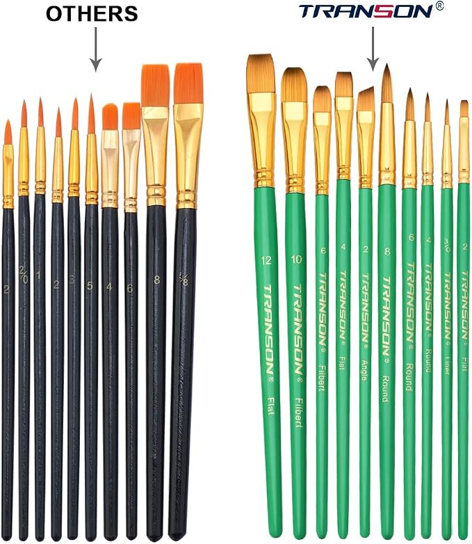 Transon 20pcs Artist Painting Brush Set for Acrylic Watercolor Gouache Hobby Craft Face Rock Painting Green