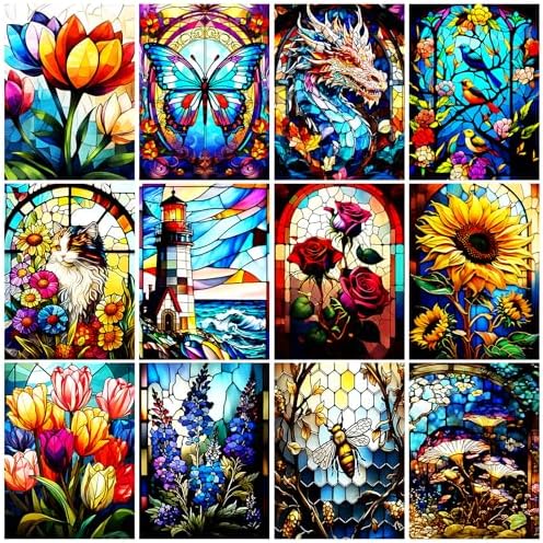 12 Pack Diamond Painting Kits for Adults, 5D Adult Bulk Diamond Art Kits for Beginners, Flowers Diamond Painting Sets Packs DIY Full Drill Paint with Diamond, Home Wall Decor 12 x 16 Inch TYPE1