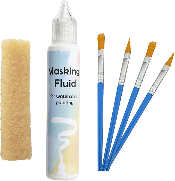 White Watercolor Masking Fluid - Professional Art Supplies with Brush & Eraser for Artists, Painting Medium Pen