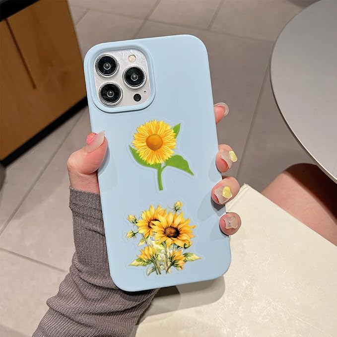 60Pcs Sunflower Stickers,Transparent Sunflower PET Sticker | Colorful Waterproof for Laptop,Guitar, Phone,Water Bottles,Stationery, Luggage Scrapbooking, Water Bottlesr Refrigerator