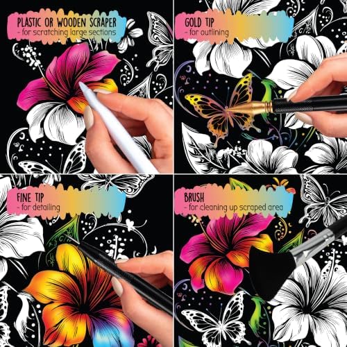 Scratch Art Book for Adults - Floral Series, 10 Rainbow Art and Crafts for Adults