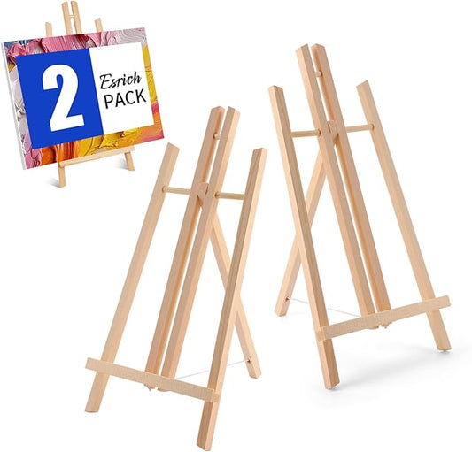 ESRICH 2 PCS 16in Wood Easels, Tabletop Easel for Painting Party | Paint Easel for Display Canvas, Photos, Display Tripod Holder Stand for Students Kids