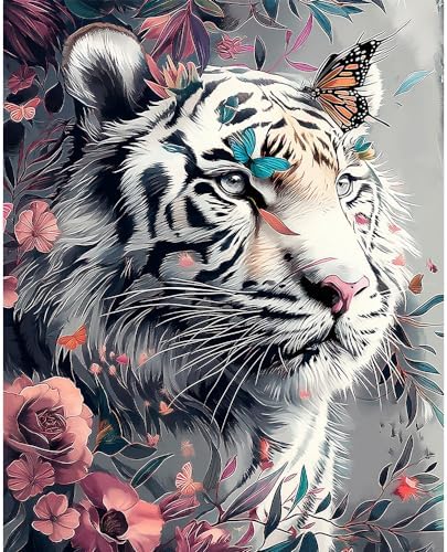 Natuyalo Paint by Numbers Kits for Adults, White Tiger Paint by Number for Adults Beginner, Animal Paint by Numbers on Canvas for Home Wall Decor 16x20 Inch