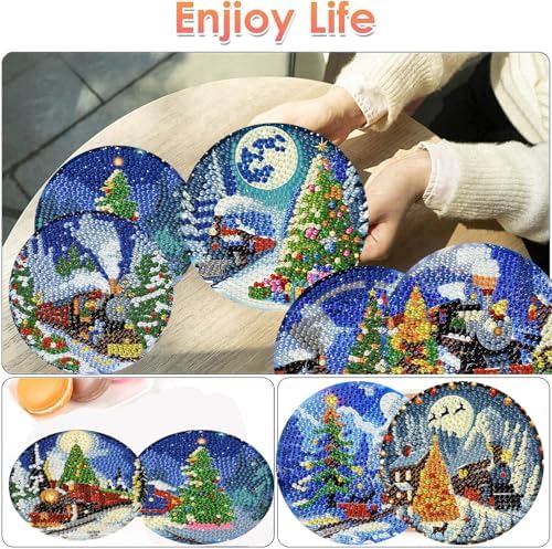 ijbnhd Christmas Train Diamond Art Coasters, 8 PCS, 4x4 inch