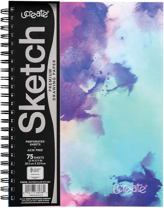 UCreate Fashion Poly Sketch Book, Watercolor Splash, 9" x 12", 1 Count | Perfect for painting, art lessons, crafts and creative projects