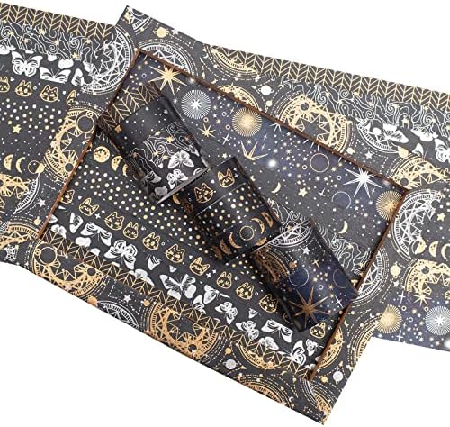 YUBBAEX Mystic Gold Washi Tape Set Wide Silver Foil Masking Tape Decorative for Arts, DIY Crafts, Journal Supplies, Planners, Scrapbook, Card/Gift Wrapping (Dark Night)