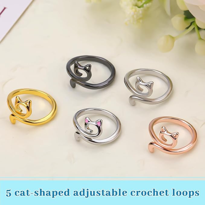 5 Pcs Crochet Ring, Adjustable Crochet Tension Rings, Yarn Ring for Finger | FOUSNOW Knitting Loop Accessories Tools, Yarn Rings for Women Mother Grandma