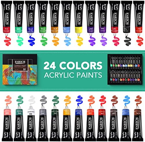 ESRICH Acrylic Paint Set with 24 Colors, Art Painting Supplies Kit