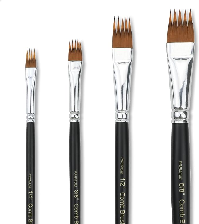 Grainer Brush Set, Texture Paint Brushes for Acrylic, Watercolor & Oil | Comb Paint Brush for Fur, Hair, Grass, Wood Grain & Feather Effects • Filbert Grainer Design • Korean Synthetic Nylon