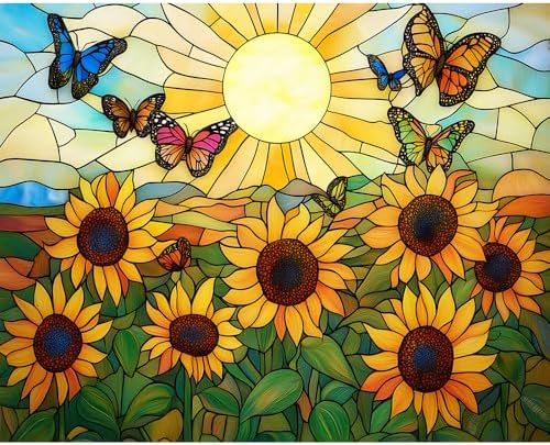 Natuyalo Sunflower Butterfly Paint by Numbers Kit for Adults Beginner, Sunset Landscape Adult Paint by Number Kits on Canvas, DIY Acrylic Painting Kit for Home Wall Decor 16x20 Inch