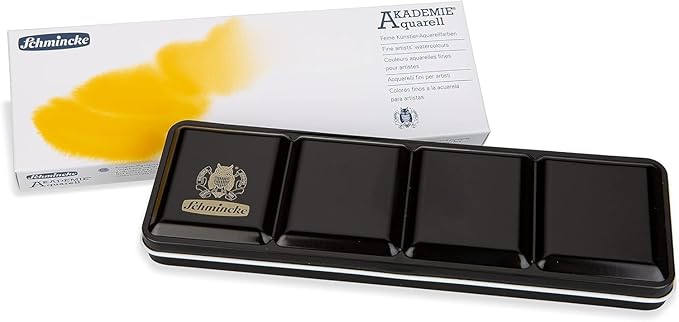 Schmincke - AKADEMIE®AQUARELL watercolor box, basic assortment 12 x 1/2 pans + space for additional 12 pans, 75 412 097, metal box, fine artists' watercolors