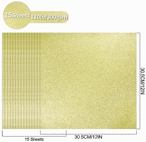 15 Sheets Golden Glitter Cardstock 12" x 12" 110lb Square Paper