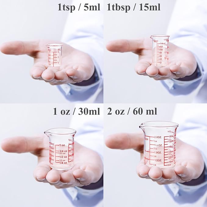 Ackers BORO3.3 Mini Borosilicate Glass Measuring Cup Set, 4-Piece, 5-60 ml