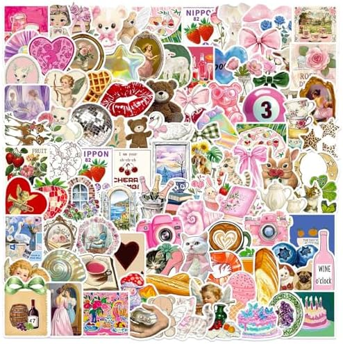 DothRayan 100pcs Y2K Coquette Pink Aesthetic Waterproof Stickers, Vintage Pink Girls Stickers for Water Bottles,Laptop Scrapbook Computer Phone Guitar Aesthetic Decals