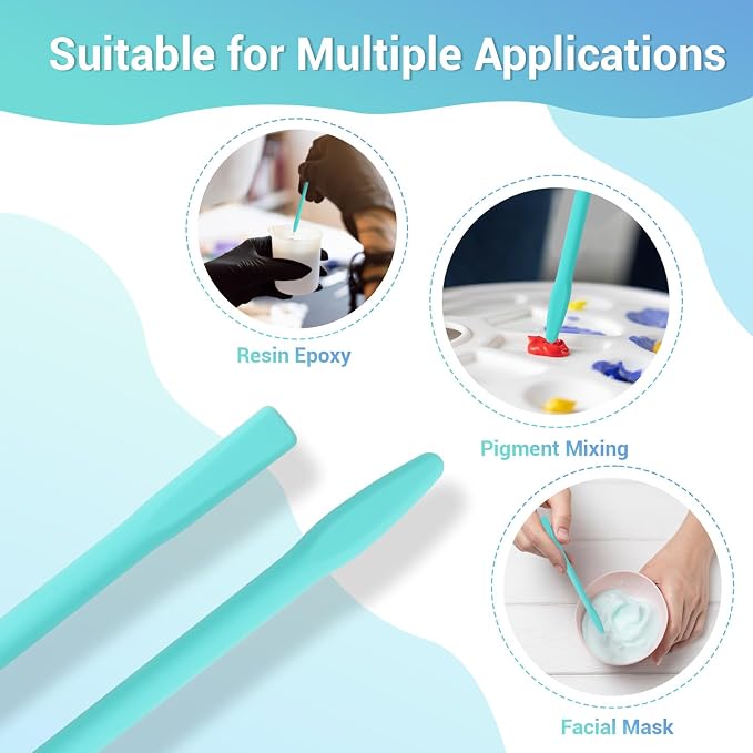 Gartful Colored Silicone Stir Sticks, Epoxy Resin Mixing Sticks Reusable Stirring Rods for Art Supplies, DIY Crafts Resin, Paint Mixing, Craft Supplies, Tumbler Making, Face Mask Spatula,Turquoise