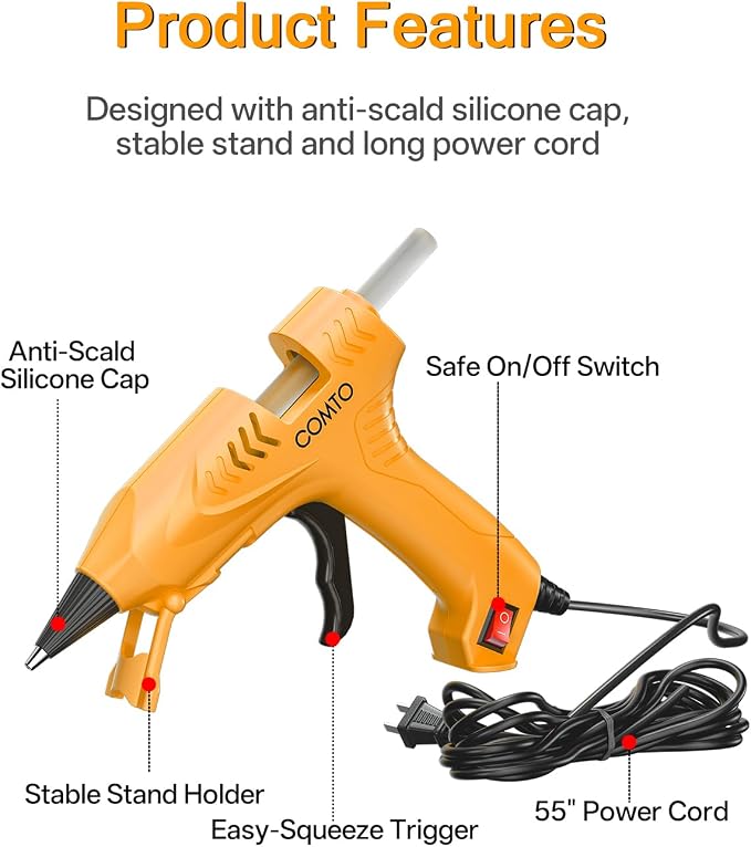 Mini Hot Glue Gun with 30 Glue Sticks, Yellow
