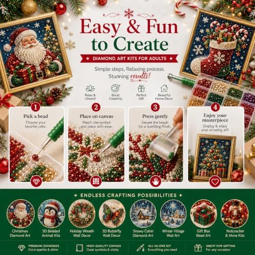 Christmas Diamond Art Kits for Adults,Pearl Art Kits for Adults(8in 1 Pcs)