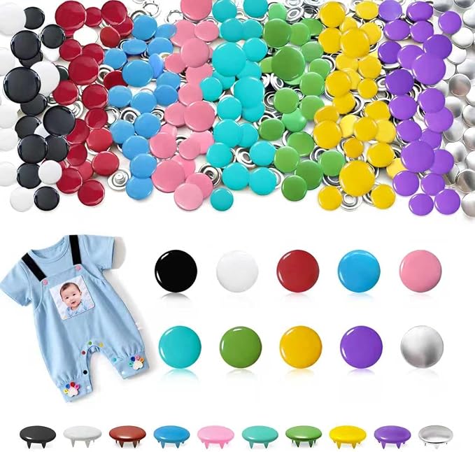 100 Sets Metal Snap Buttons Kit, 9.5mm Sewing Snaps in 10 Colors for Fabric, Clothing, Leather, Bags and DIY Crafting, Durable Prong Snap Fasteners (400 PCS)