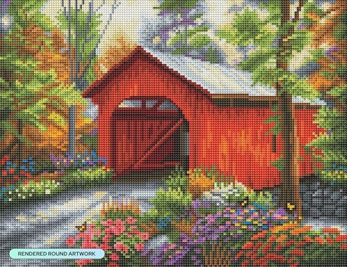 DIAMOND ART CLUB Red Covered Bridge Diamond Art Kits for Adults