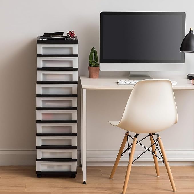 IRIS USA 10-Drawer Rolling Storage Cart, Black/Pearl