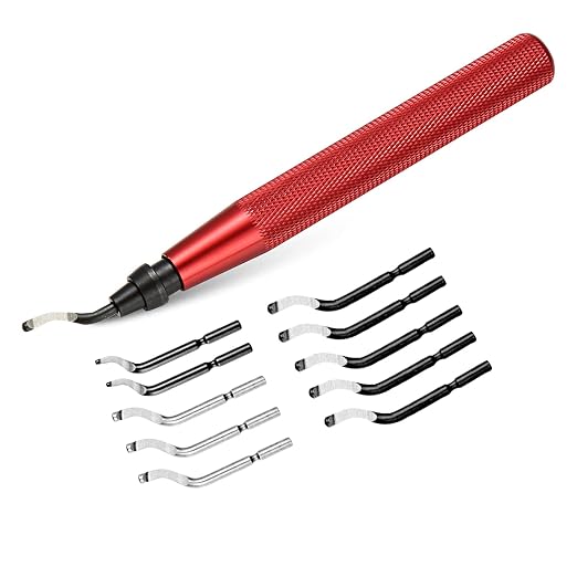 11 Piece High Speed Steel Blade Deburring Tool Set, For Metal Aluminum, Copper, Resin, PVC Pipe, 3D Printing, Wood Edge Treatment, High Quality Metal Handles, Deburring Manual Chamfering, Reamer Tools