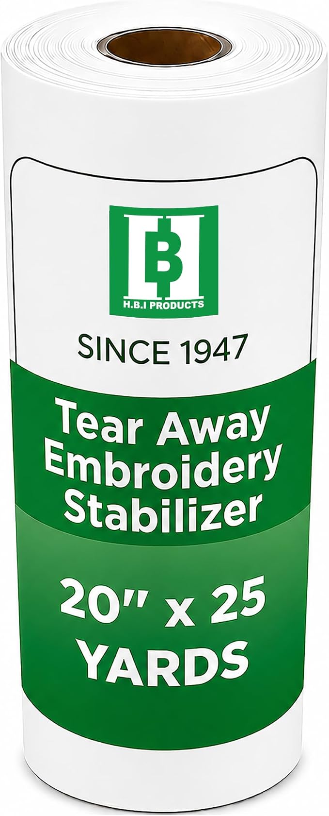 HBI Tear Away Embroidery Stabilizer Roll, 1.8 oz Medium, 20 in x 25 yd | 1.8 oz tearaway backing, machine and hand embroidery, tears clean, fits all hoops and machines, white, made in USA
