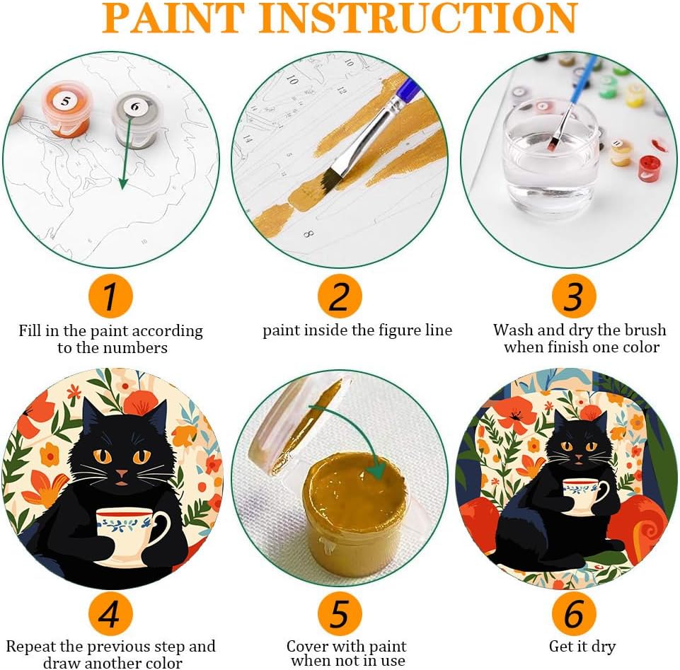 Axquilon 3 Packs Black Cat Framed Paint by Numbers Kit for Adults 8x10in