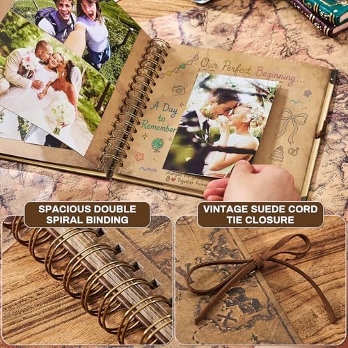 Adventure Book 8x8 Scrapbook Photo Album, Travel Diary with Metal Corner Protectors, 250 gsm Acid-Free Kraft Paper DIY Memory Book for Wedding Guestbook Anniversary, Baby & Family Gifts