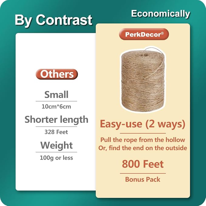 10Pack 2mm Natural Jute Twine String 8000 Feet Long Twine String for Crafting Gardening Gift Wrapping Macrame DIY Home Decor (Brown-800Feet/Roll)