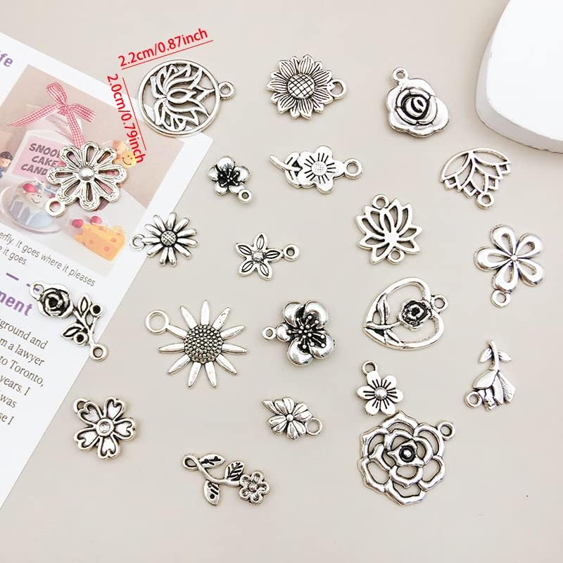 WOCRAFT 120pcs Antique Silver Fower Charm for Jewelry Making Alloy Spring Floral Flower Charms for DIY Crafts (SN032)